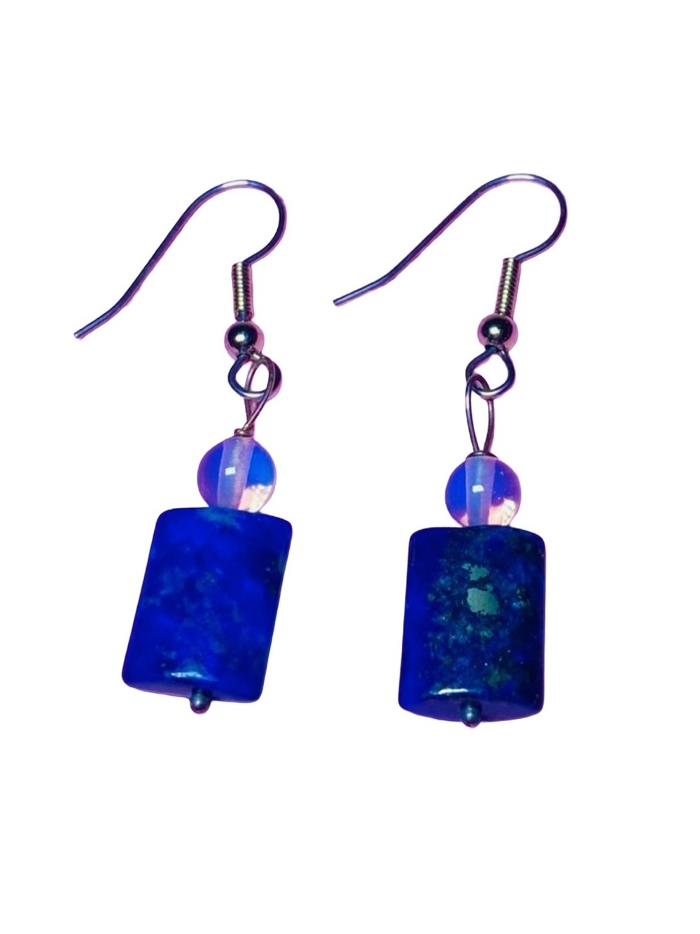 Beautiful Cobalt Blue Blown Glass Cube‎ Drop Dangle Earrings